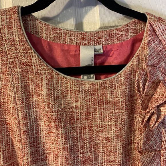 2B.Rych Tweed Sheath Dress Women's Size 12 Pink Spring Ruffled Detail Fringe Hem - Picture 4 of 8
